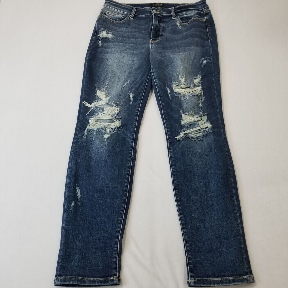 Judy Blue Women's Straight Leg Jeans - Distressed Blue - Picture 12 of 12